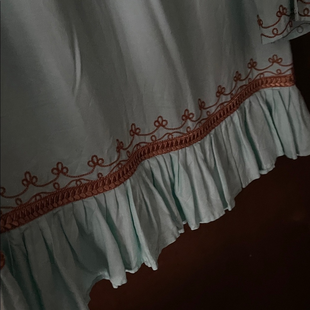 Moda International Turquoise Boho Dress with Brown Embroidery - Picture 6 of 7